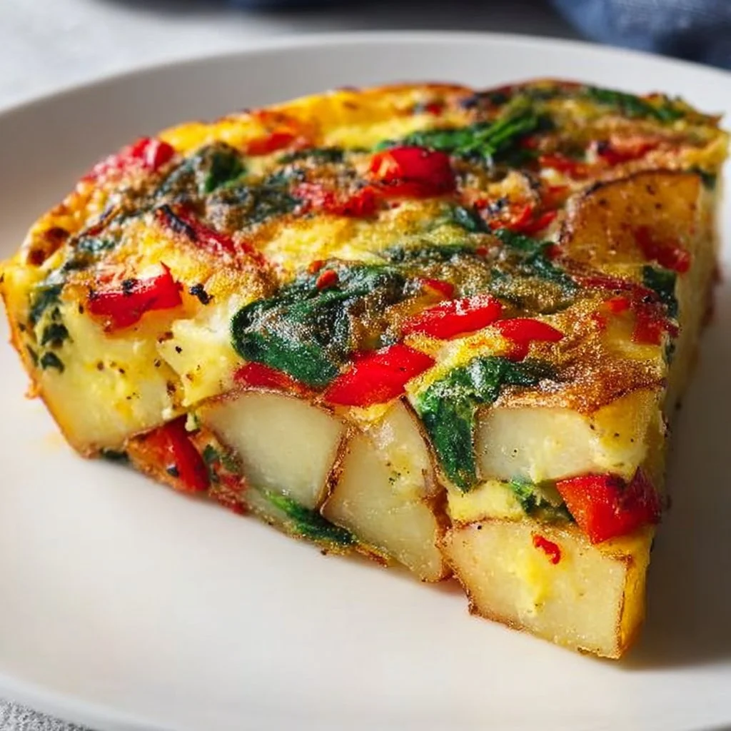 Easy Frittata with Potatoes, Red Peppers, and Spinach