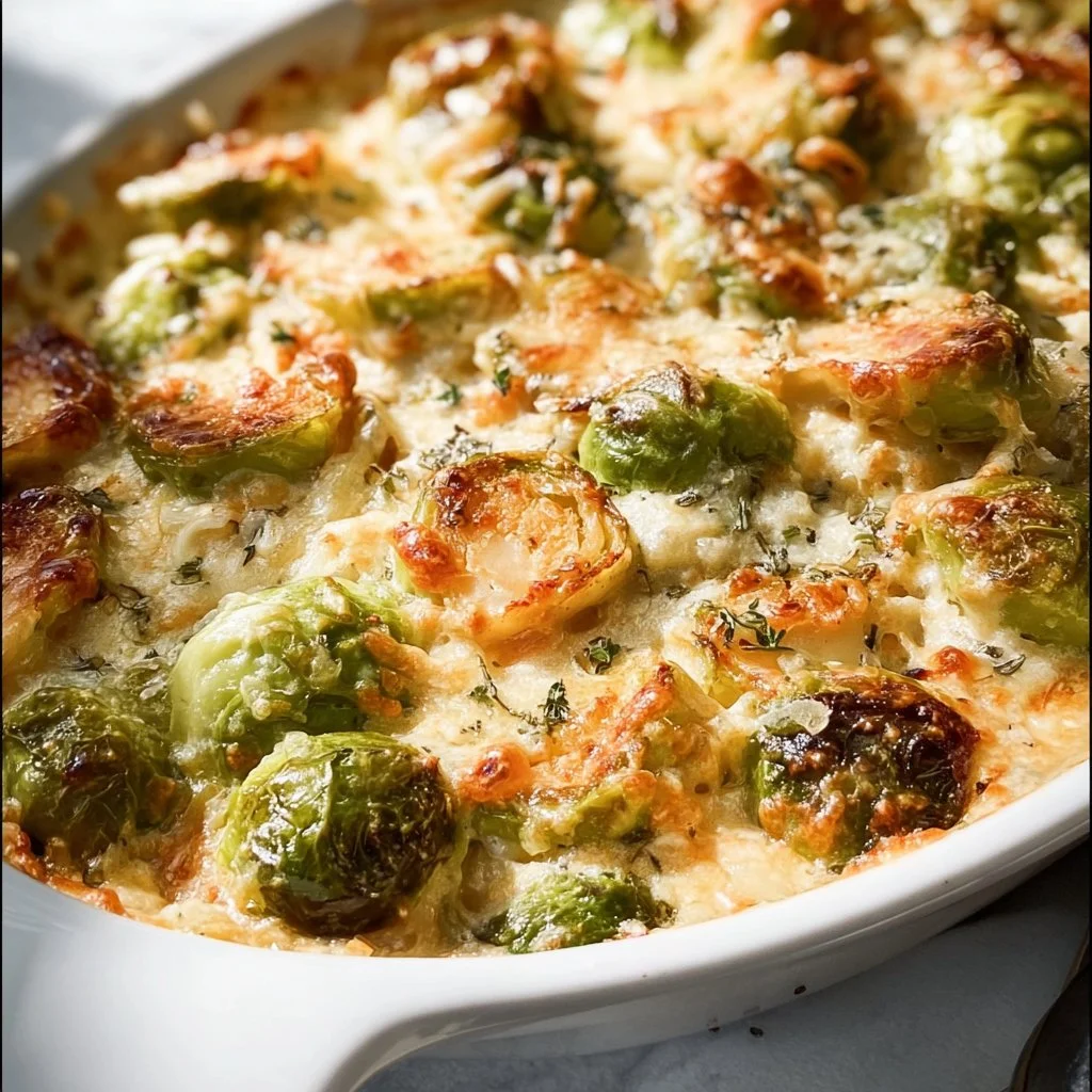 Garlicky Creamy Brussels Sprouts Au Gratin
