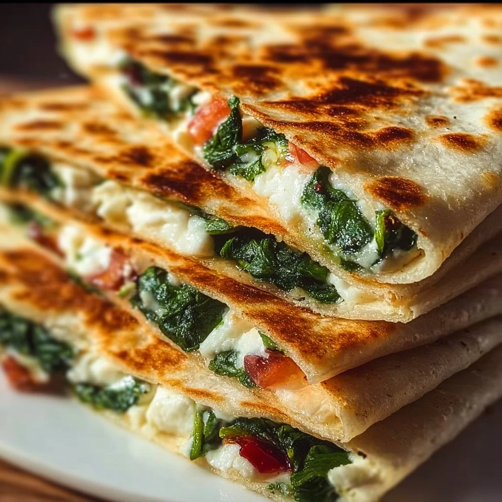 Mediterranean Quesadilla with Spinach, Feta, and Mozzarella