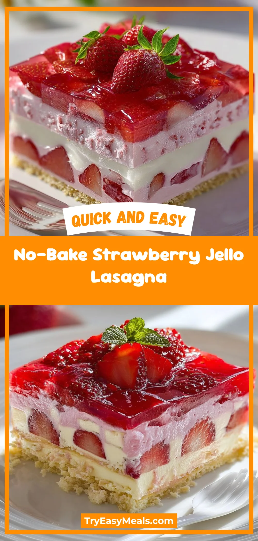 No-Bake Strawberry Jello Lasagna