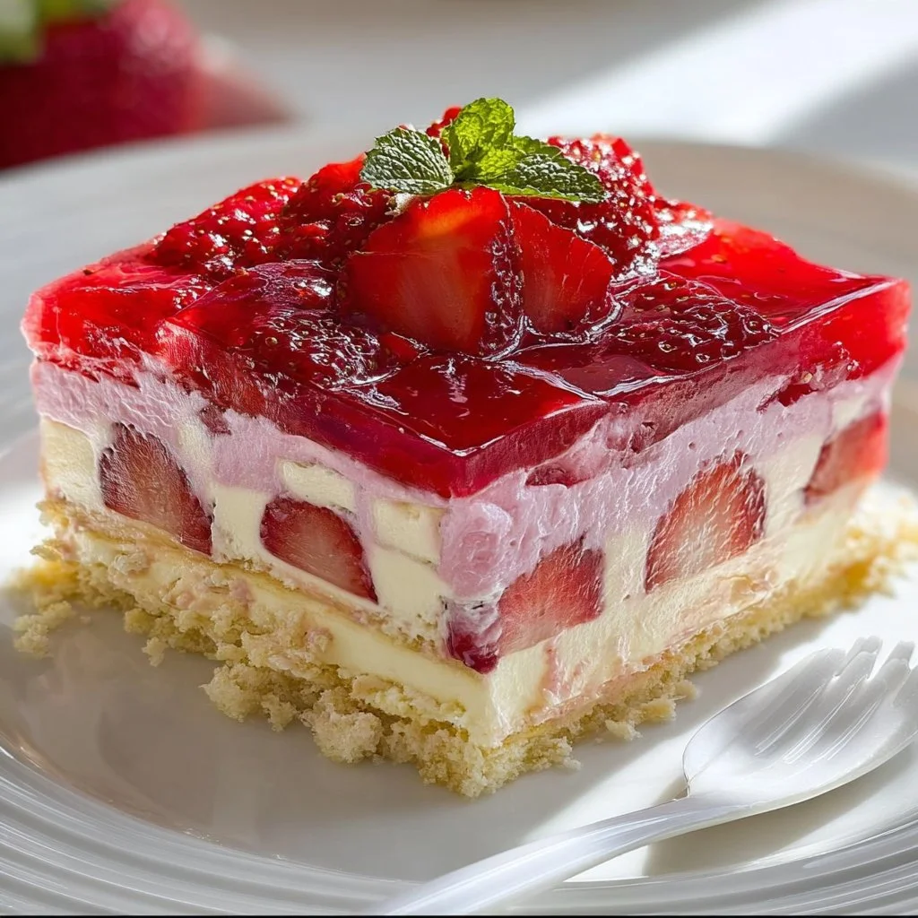 No-Bake Strawberry Jello Lasagna