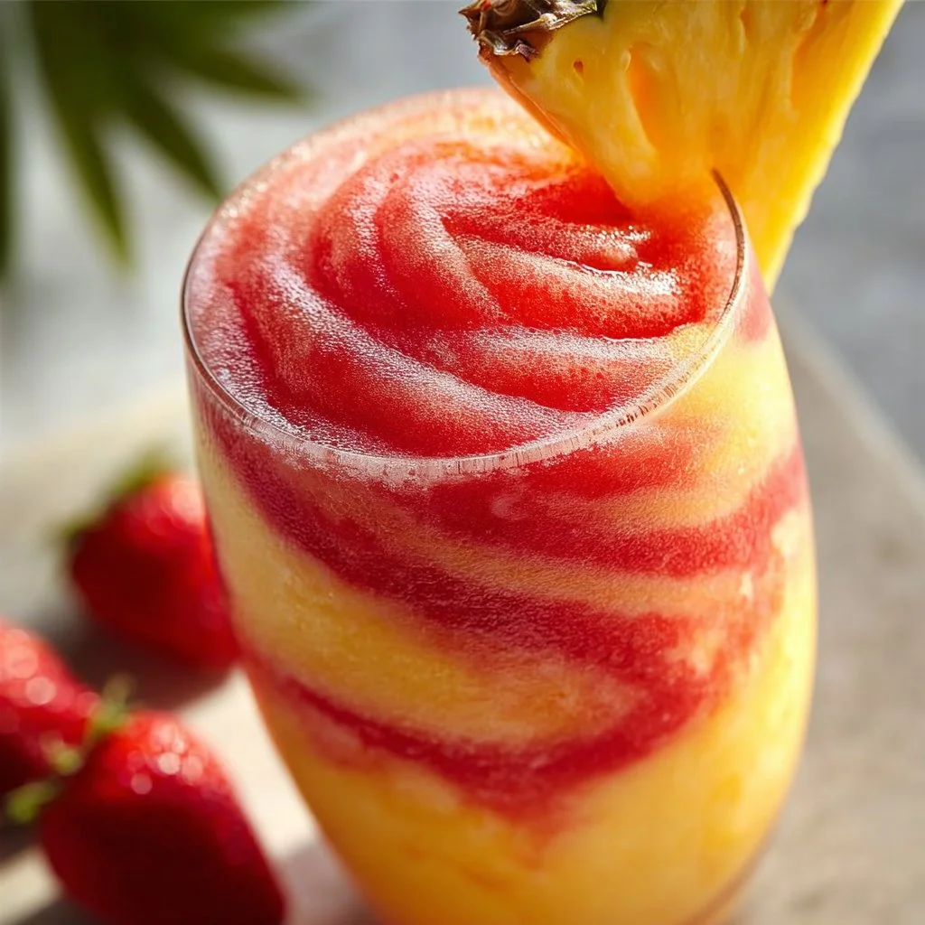 Pineapple Strawberry Swirled Slushies - Refreshing Drink