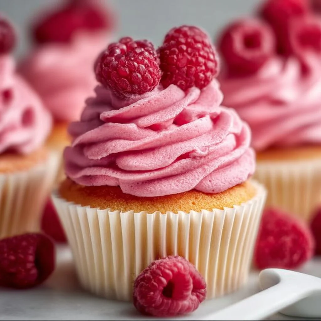 Raspberry Cupcakes with Raspberry Filling and Russian Buttercream