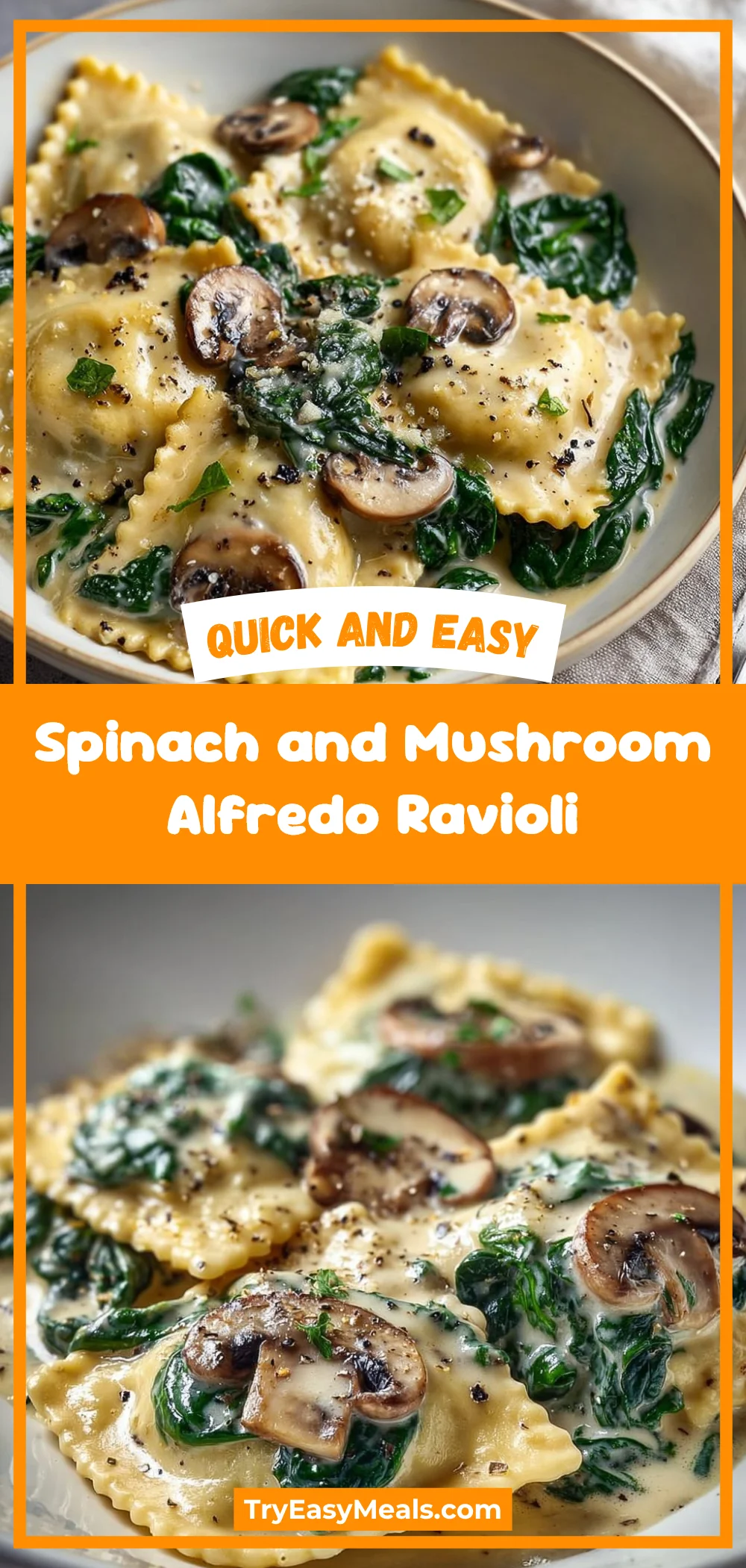 Spinach and Mushroom Alfredo Ravioli
