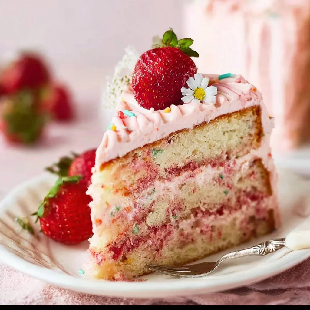 Strawberry Funfetti Cake with Strawberry Buttercream