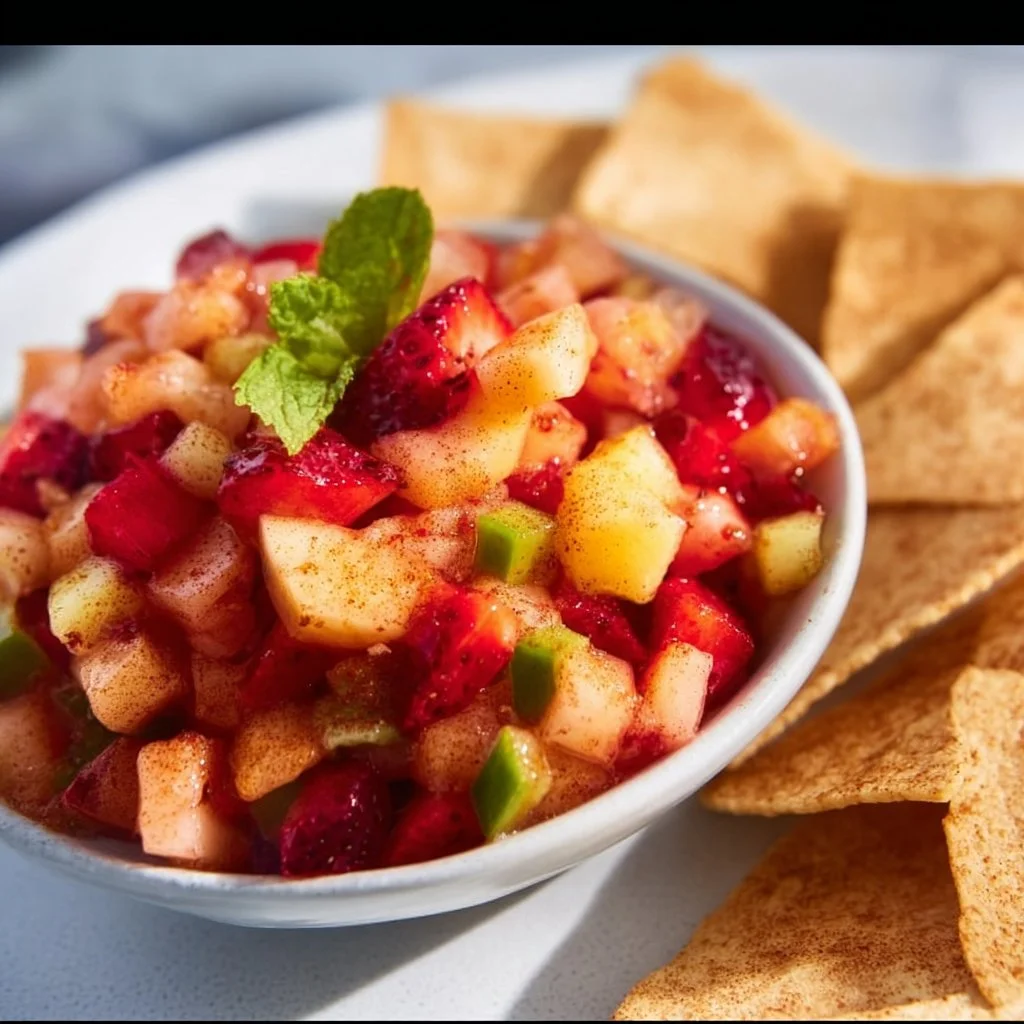 Sweet Fruit Salsa with Cinnamon Sugar Tortilla Chips