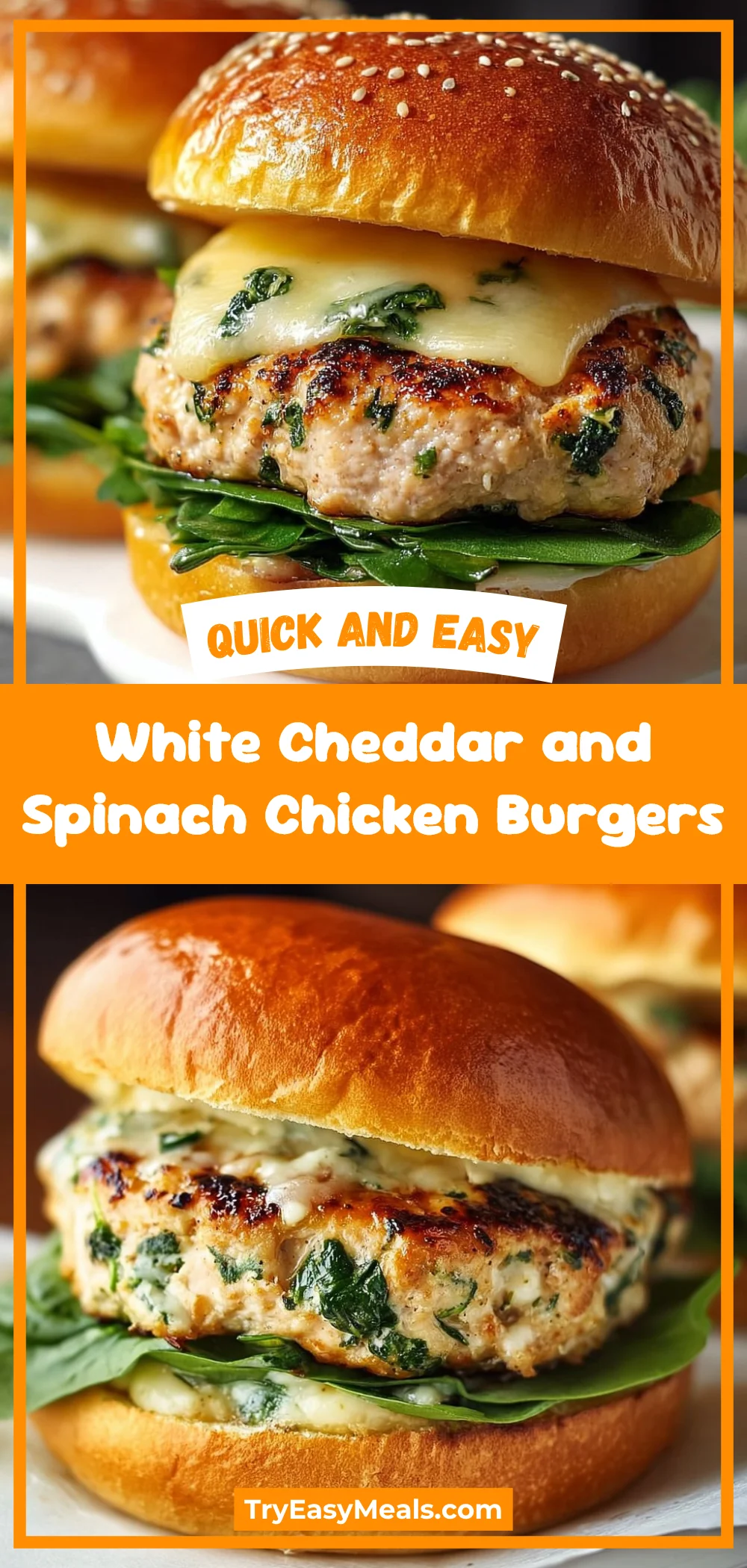 White Cheddar and Spinach Chicken Burgers