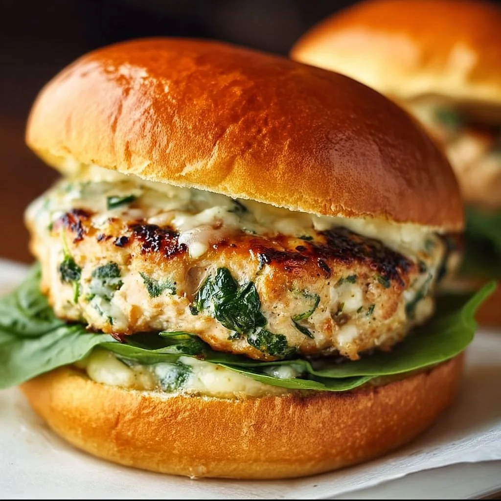 White Cheddar and Spinach Chicken Burgers