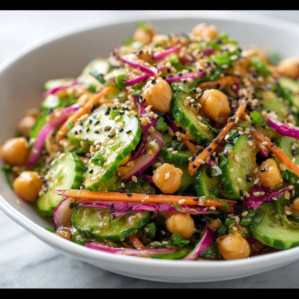Asian Cucumber and Chickpea Slaw 2 Asian Cucumber and Chickpea Slaw with Sesame Dressing