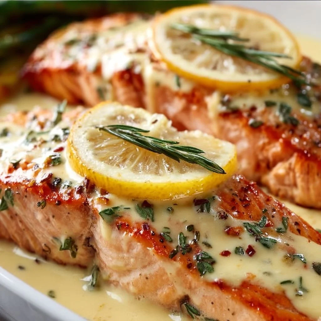 Baked Salmon with Lemon Butter Cream Sauce