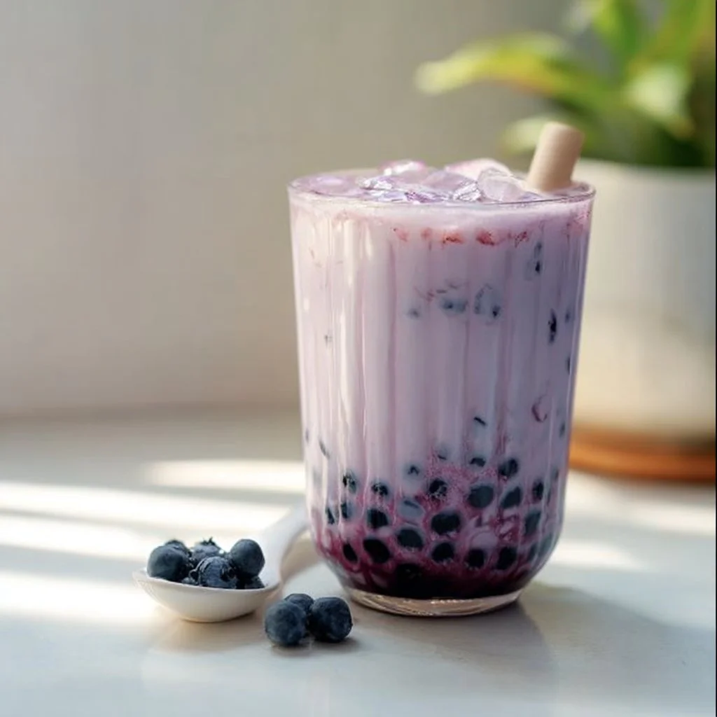 Homemade Blueberry Boba Milk Tea