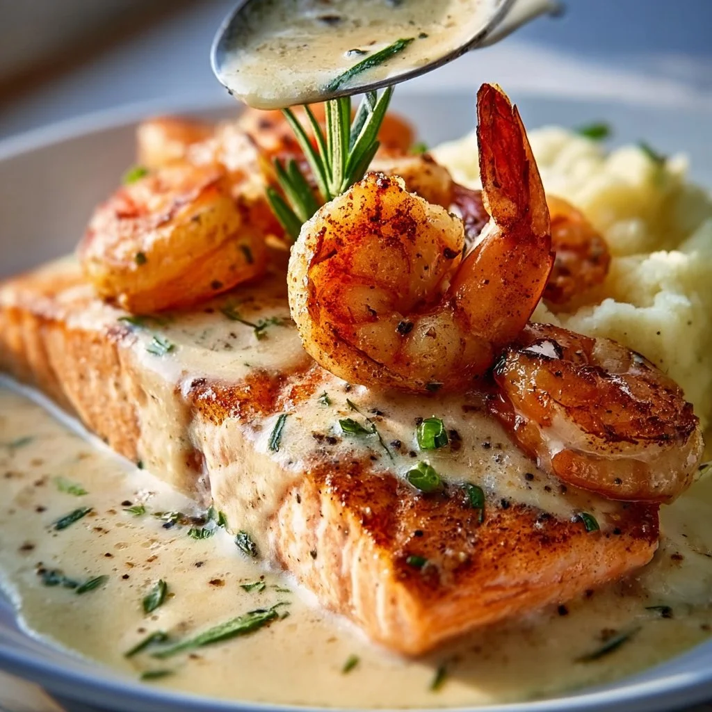 Cajun Shrimp and Salmon with Garlic Cream Sauce