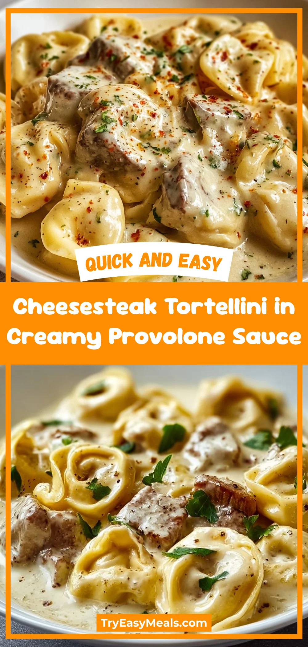 Cheesesteak Tortellini in Creamy Provolone Sauce