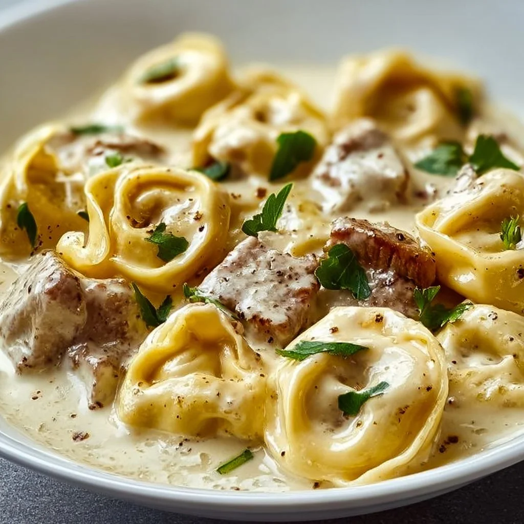 Cheesesteak Tortellini in Creamy Provolone Sauce