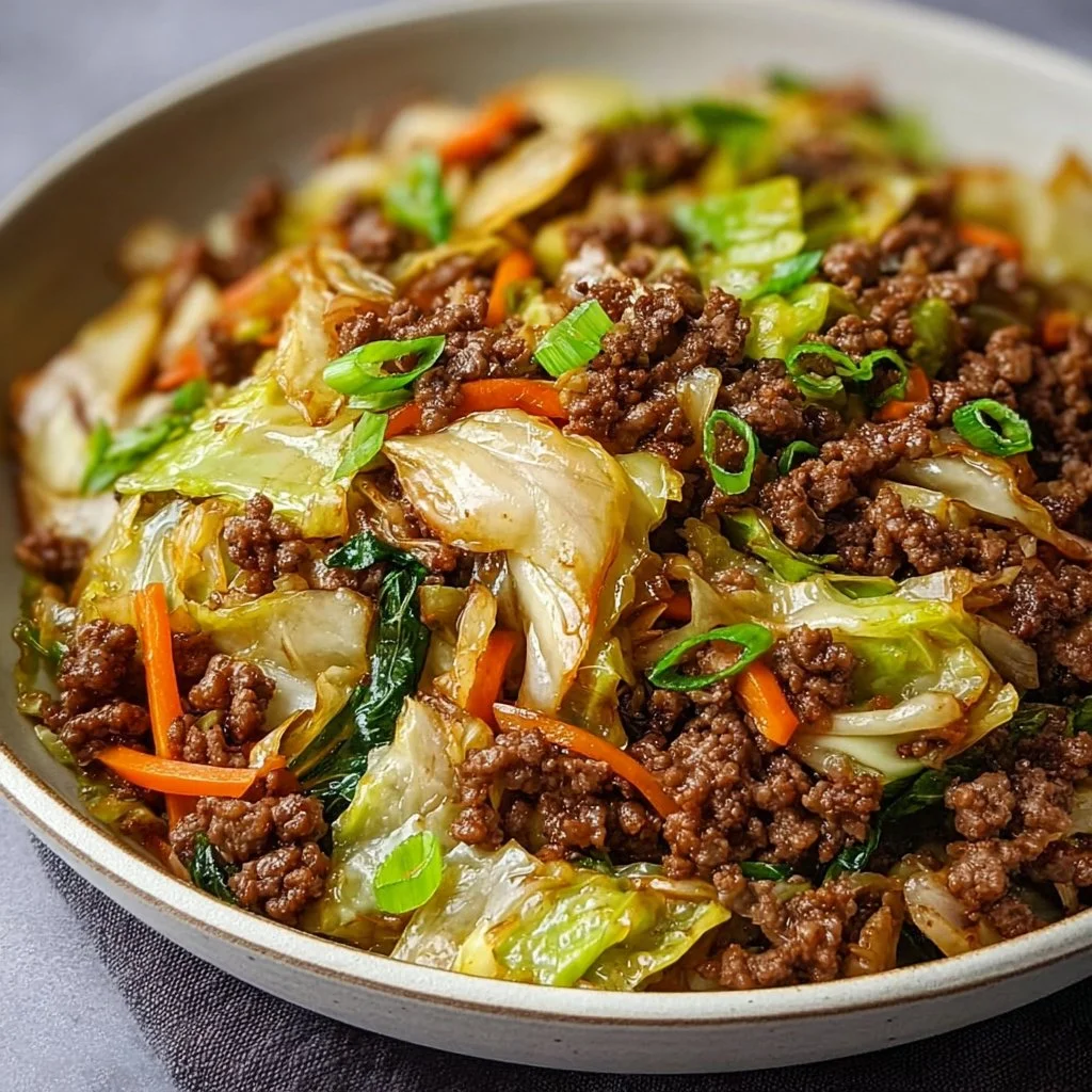 Healthy Chinese Ground Beef & Cabbage Stir Fry