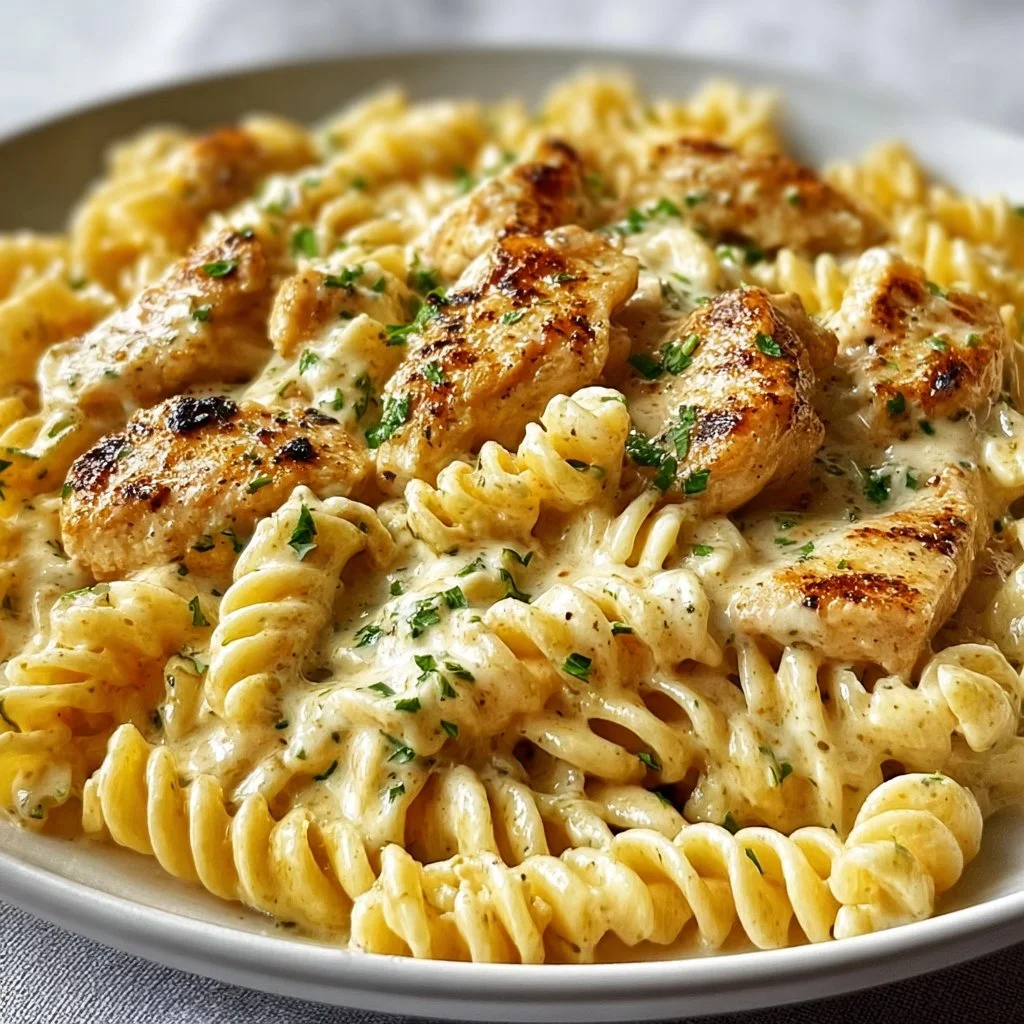 Creamy Garlic Butter Chicken Rotini Alfredo