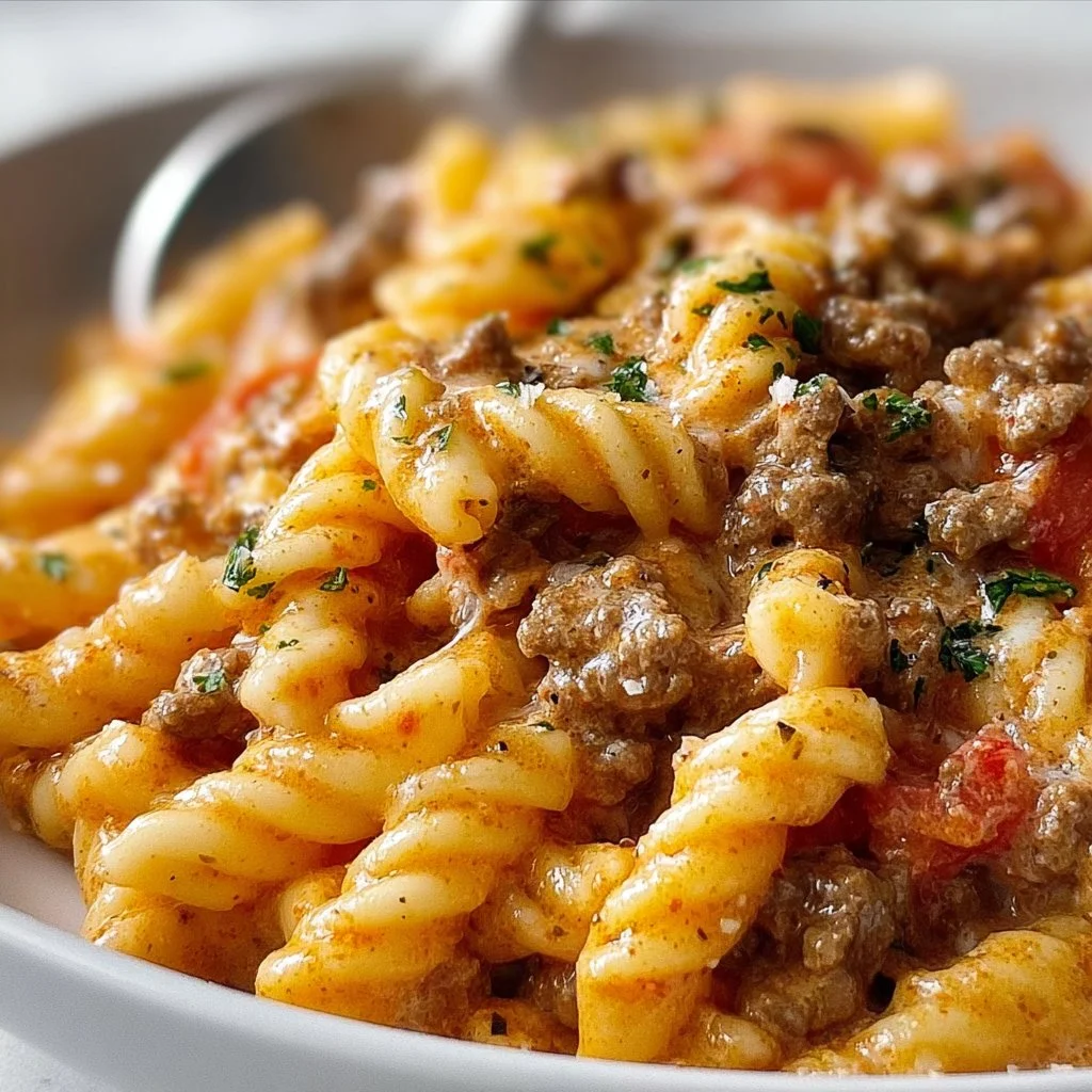 Creamy Rotel Pasta with Ground Beef