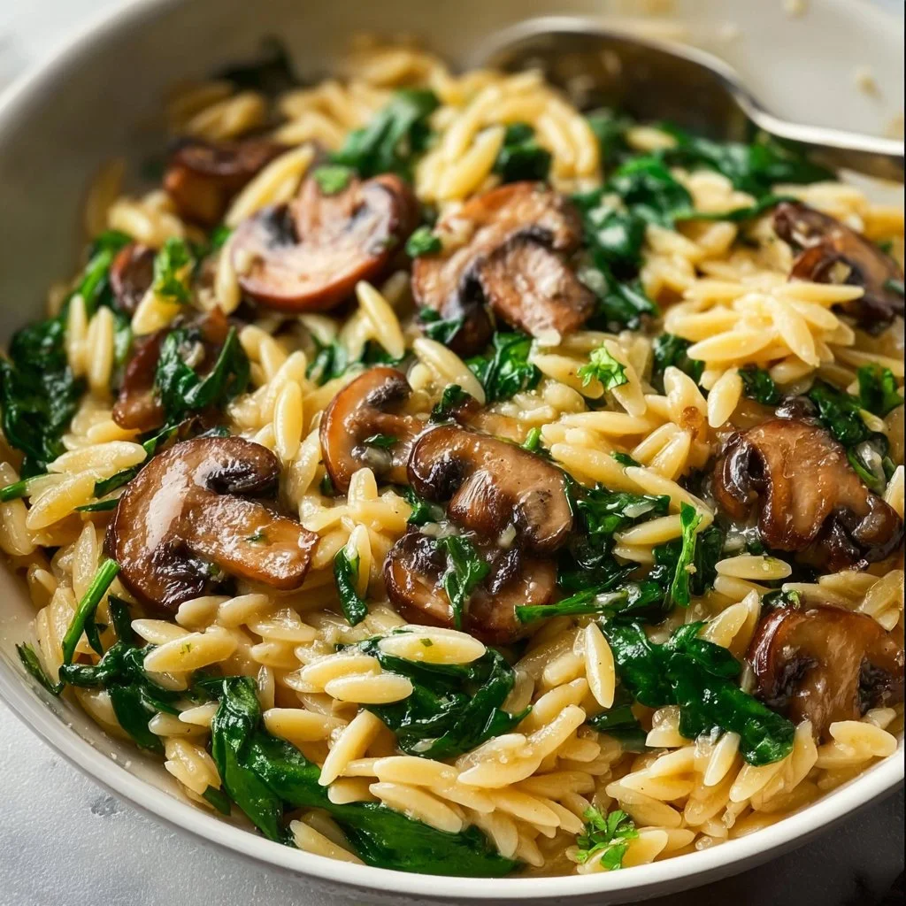Garlic Butter Orzo with Mushrooms and Spinach