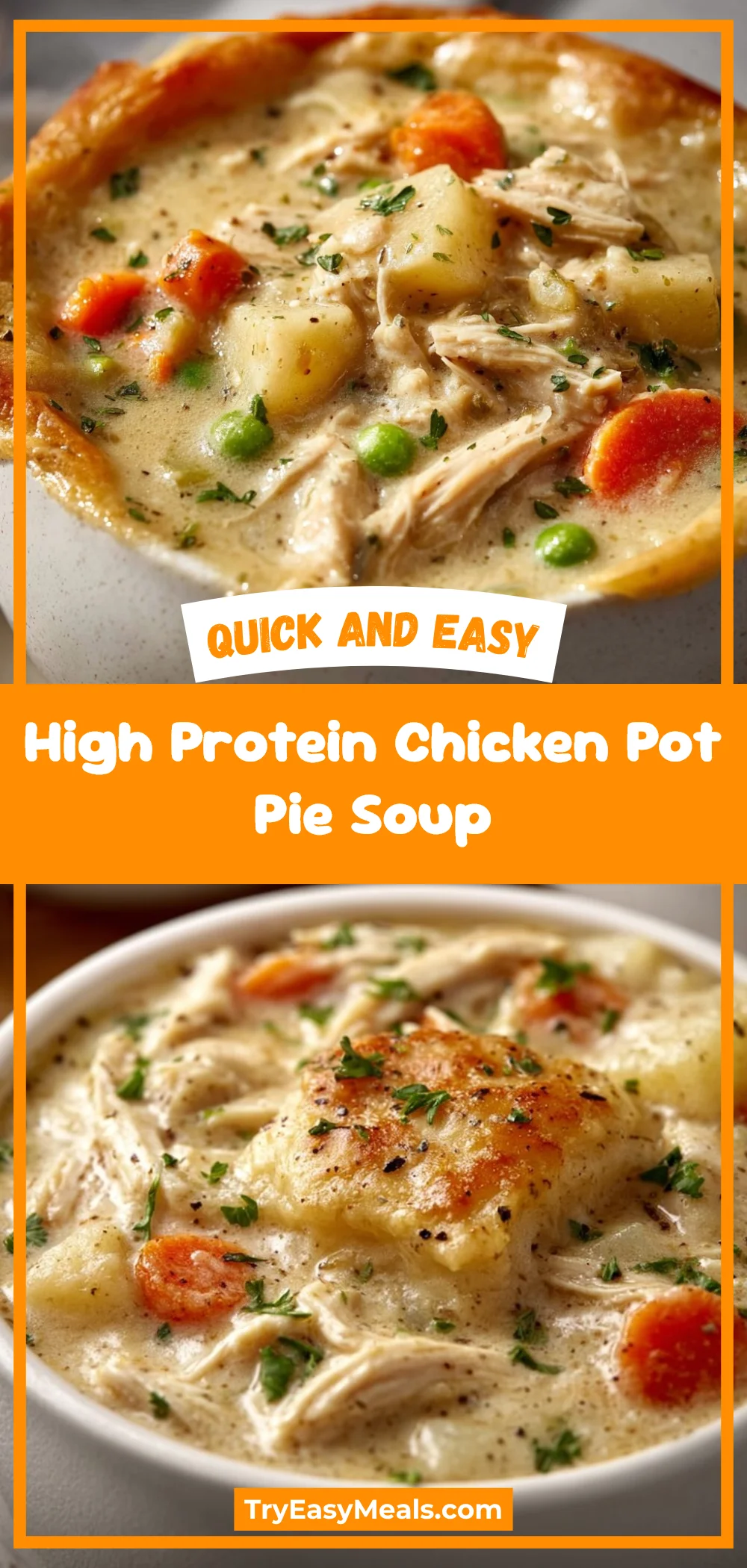 High Protein Chicken Pot Pie Soup