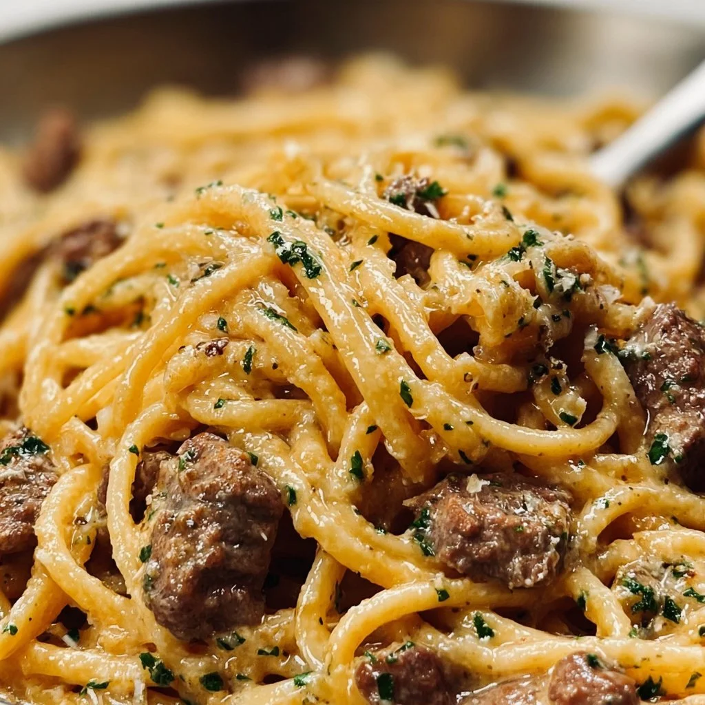 One-Pot Creamy Beef and Garlic Butter Pasta