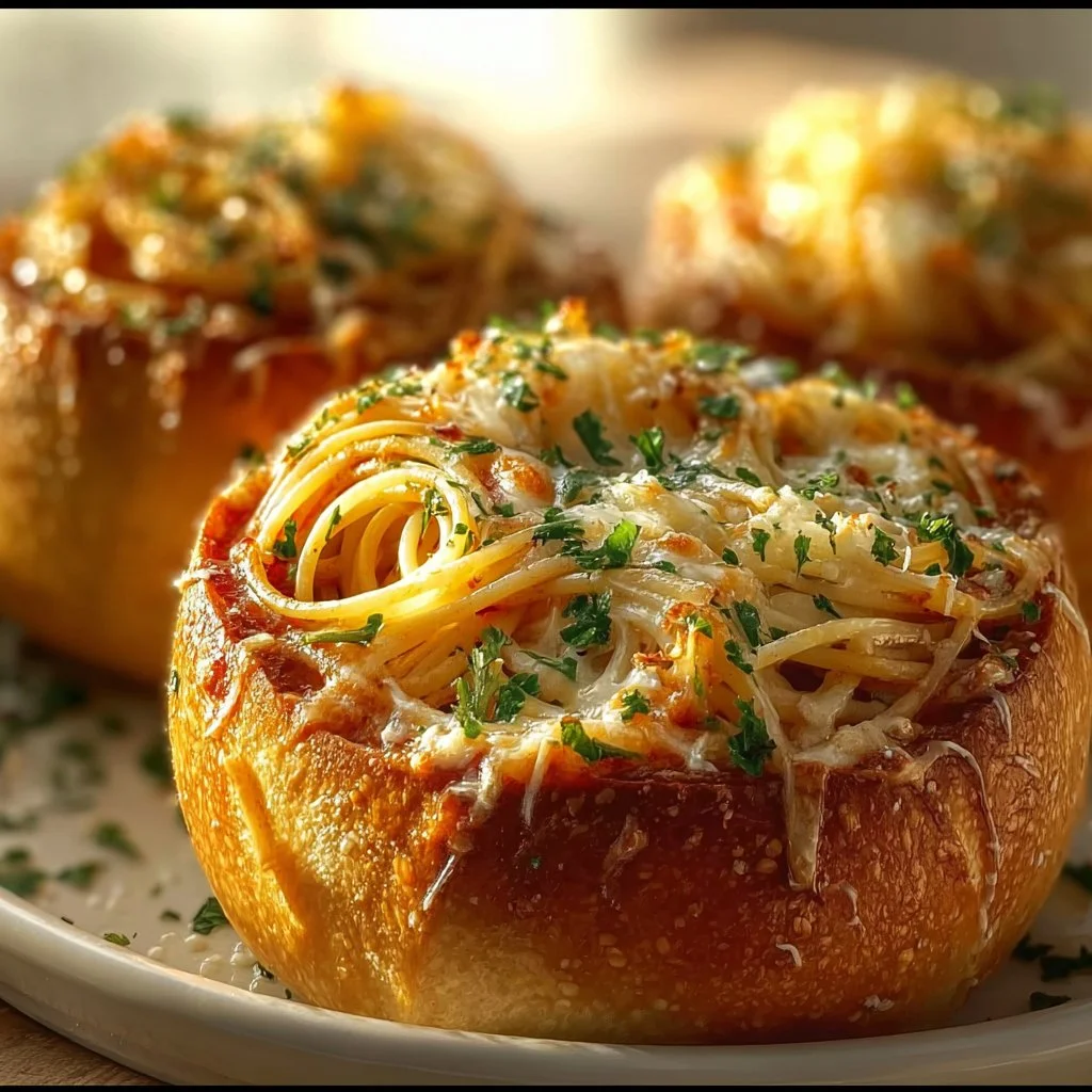 Spaghetti Garlic Bread Bowls
