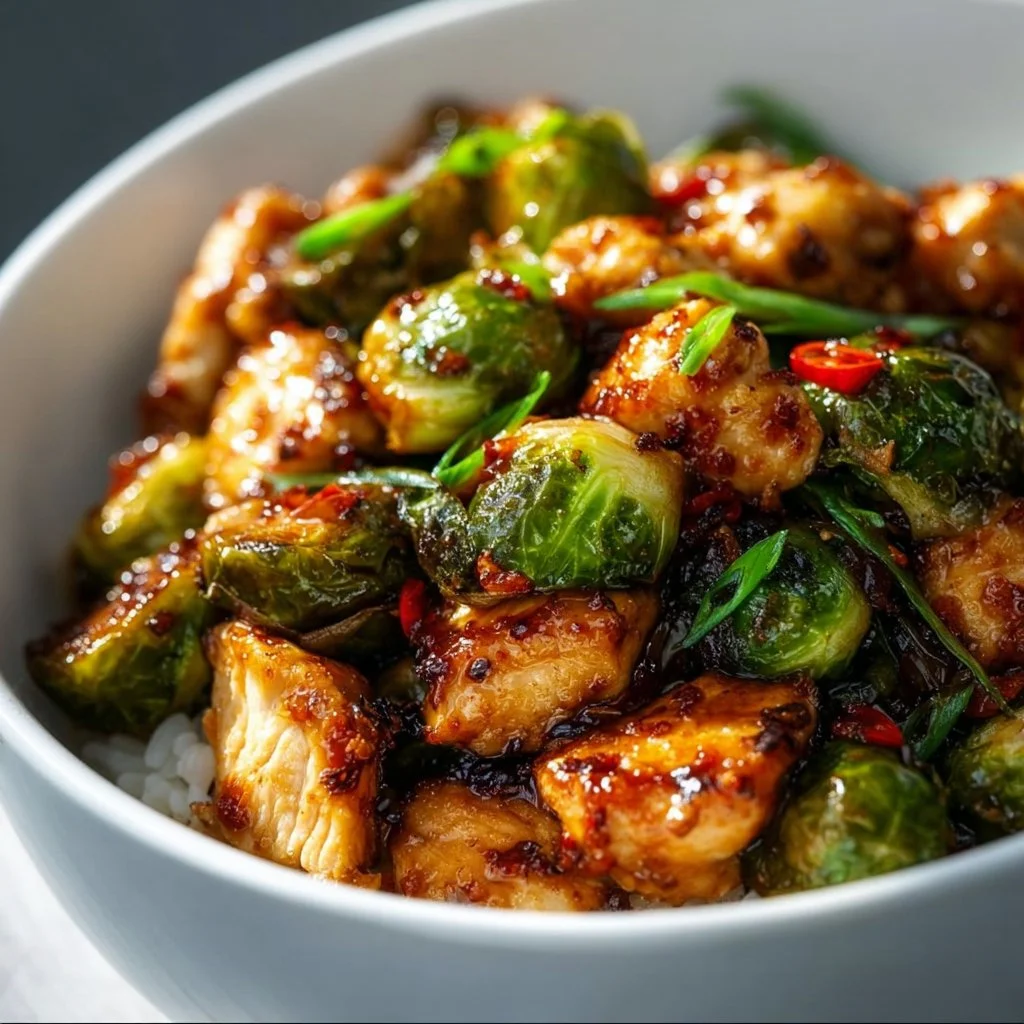 Air Fryer Sweet Chili Chicken and Brussels Sprouts