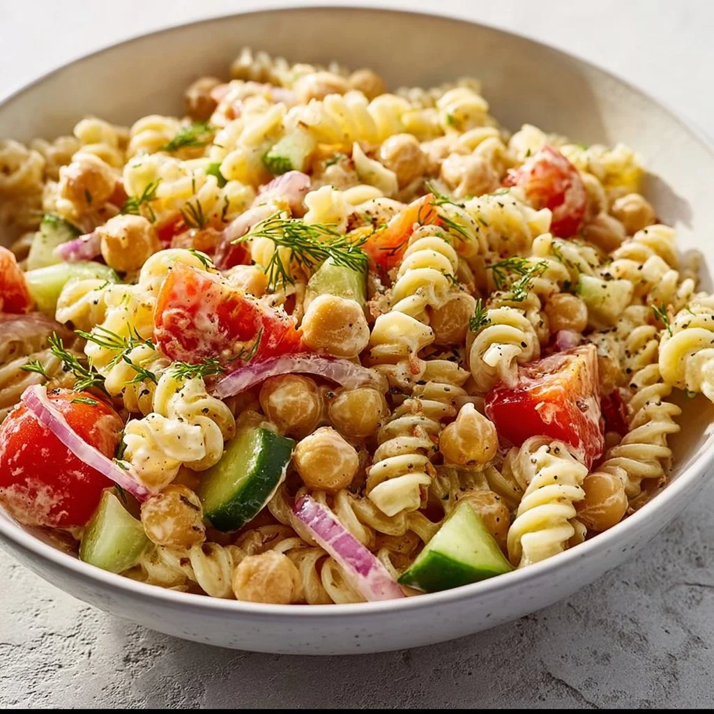 Chickpea Pasta Salad with Creamy Lemon Tahini Dressing