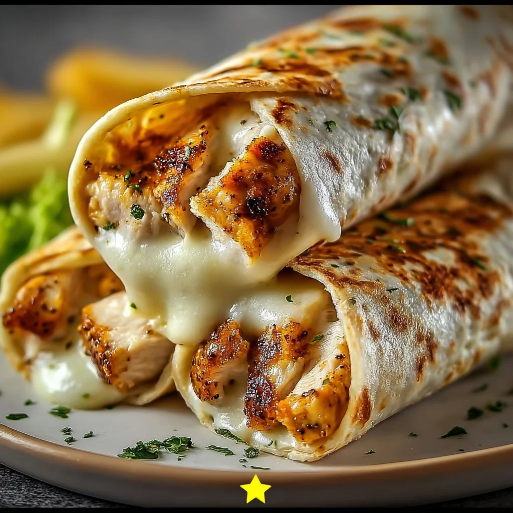 Cozy Cheesy Garlic Chicken Wraps