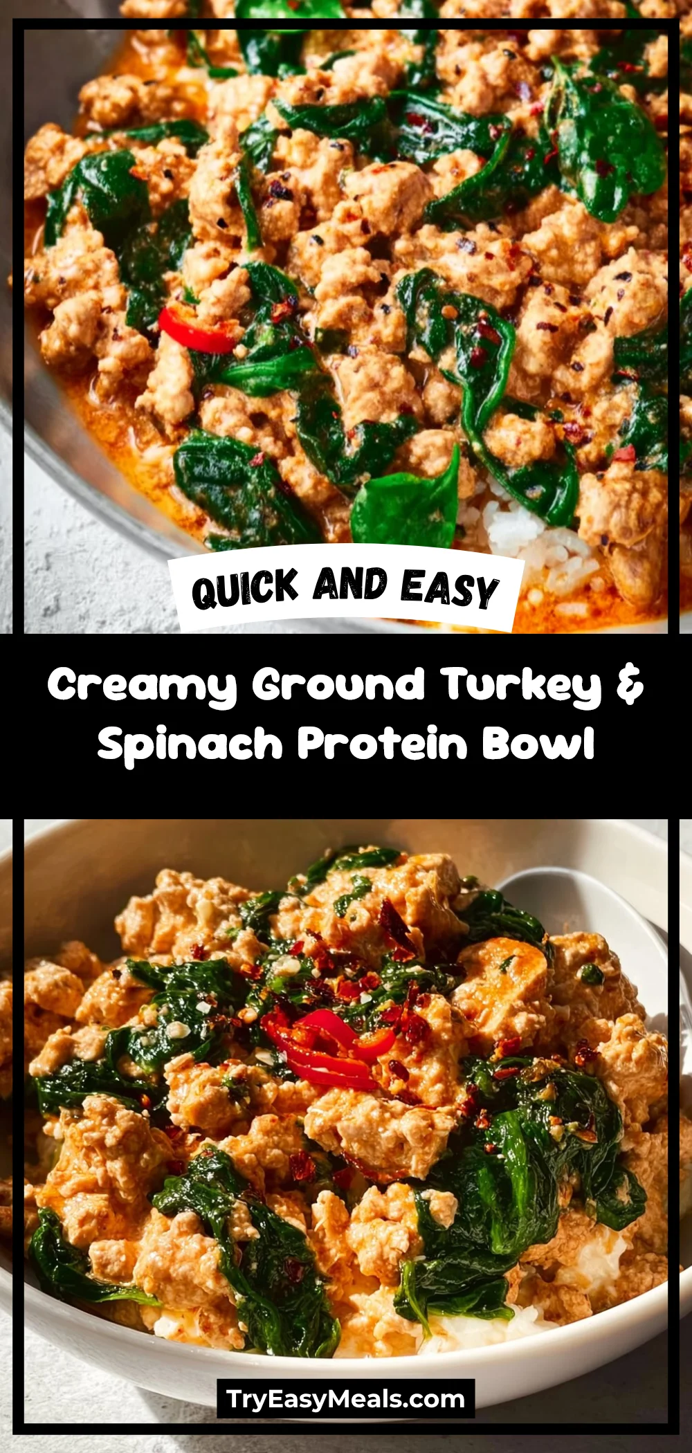 Creamy Ground Turkey & Spinach Protein Bowl