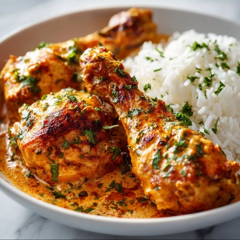 Creamy Paprika Chicken Drumsticks with Steamed Rice
