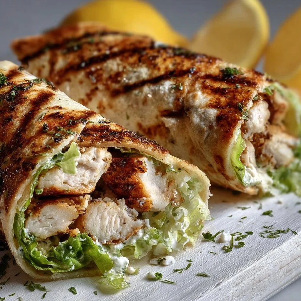 Crispy Grilled Lemon Herb Chicken Caesar Wraps