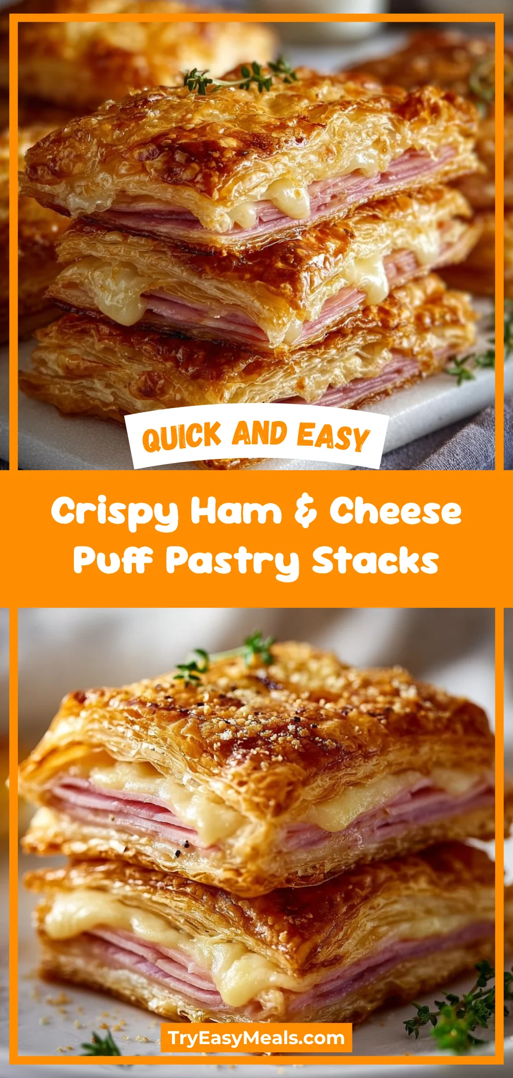 Crispy Ham & Cheese Puff Pastry Stacks