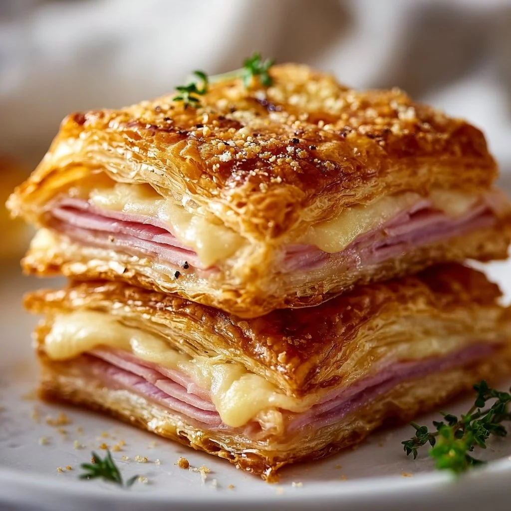 Crispy Ham & Cheese Puff Pastry Stacks