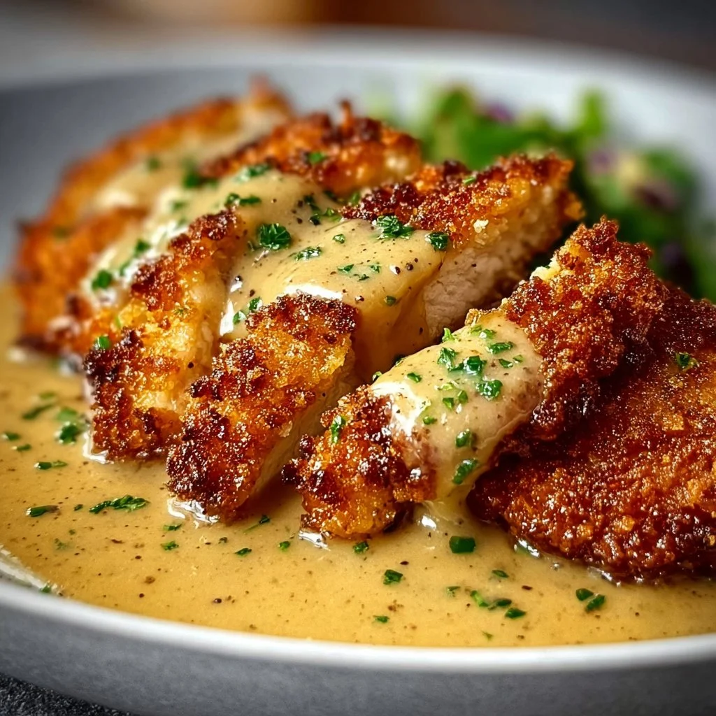 Crispy Parmesan Chicken with a Rich Garlic Sauce - Easy Dinner Idea