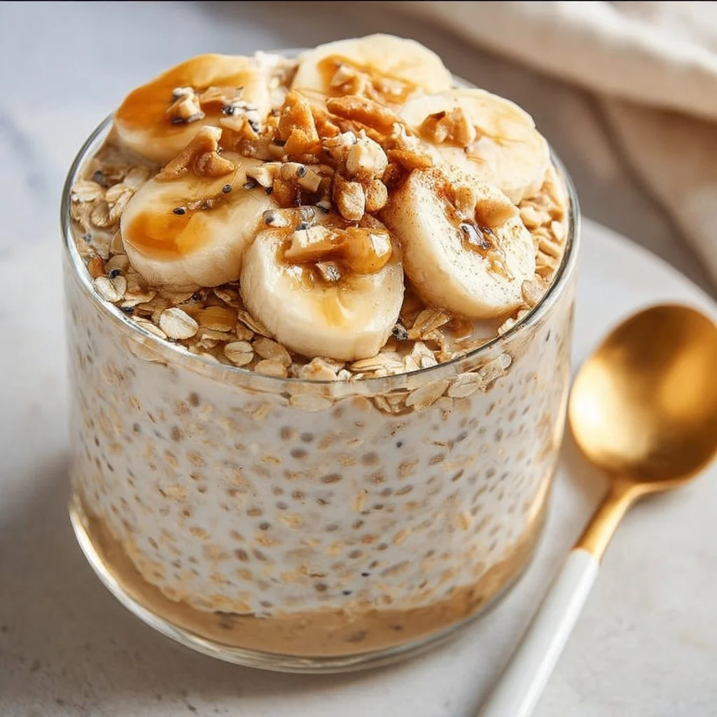 Healthy Banana Bread Overnight Oats | CookedByMomy