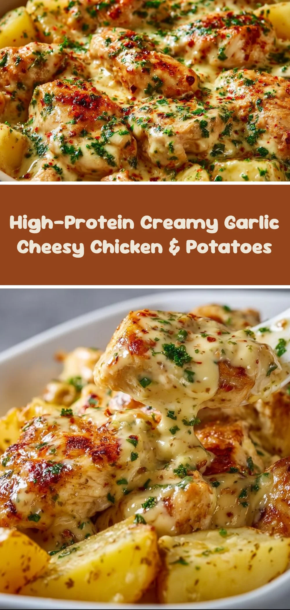 High-Protein Creamy Garlic Cheesy Chicken & Potatoes