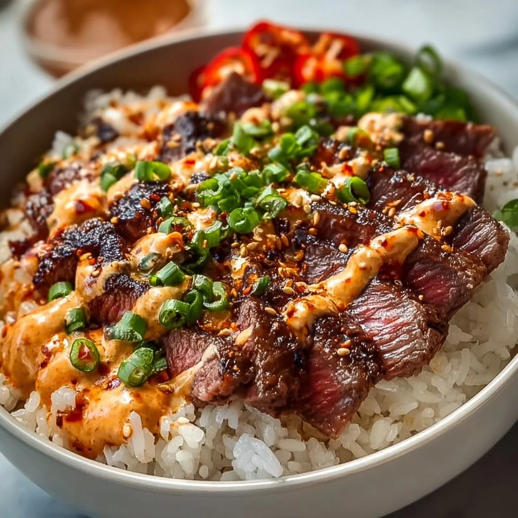Irresistibly Easy Korean BBQ Steak Rice Bowls with Spicy Cream Sauce