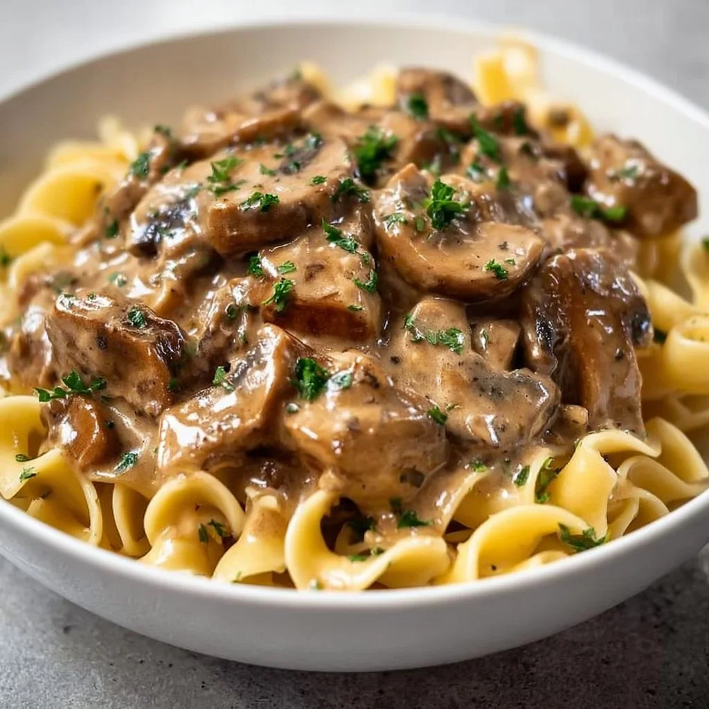 Mushroom and Seitan Stroganoff - MushroomSalus