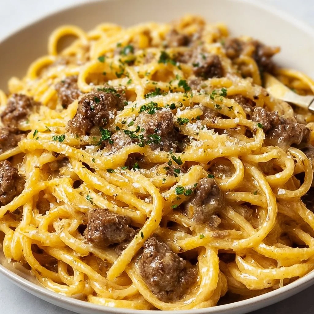 One-Pot Creamy Beef and Garlic Butter Pasta