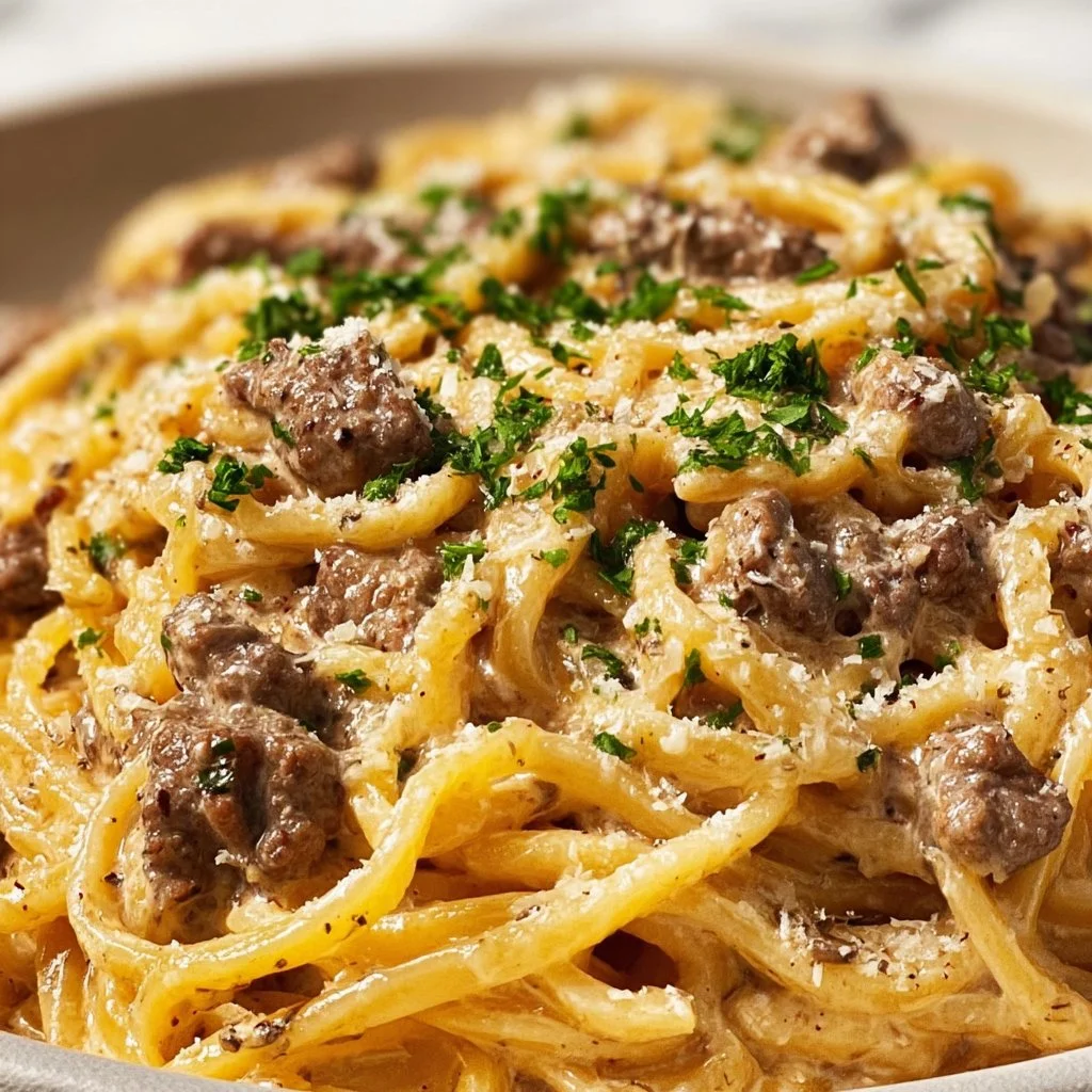 One-Pot Creamy Beef and Garlic Butter Pasta