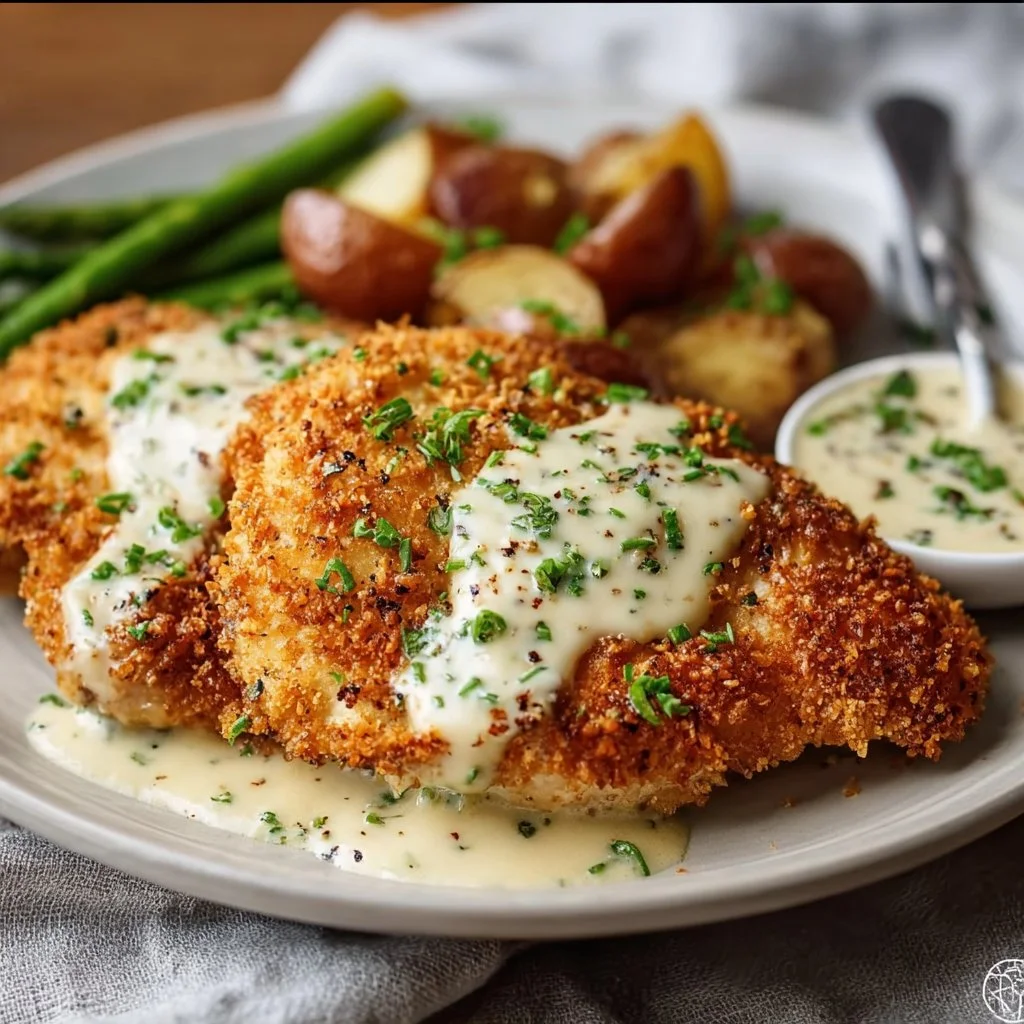 Parmesan Crusted Chicken with Creamy Garlic Sauce