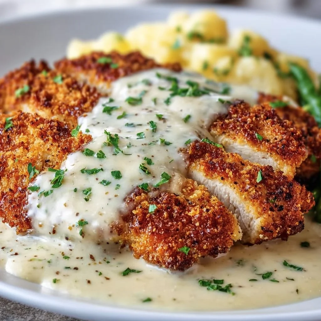 Parmesan Crusted Chicken with Creamy Garlic Sauce