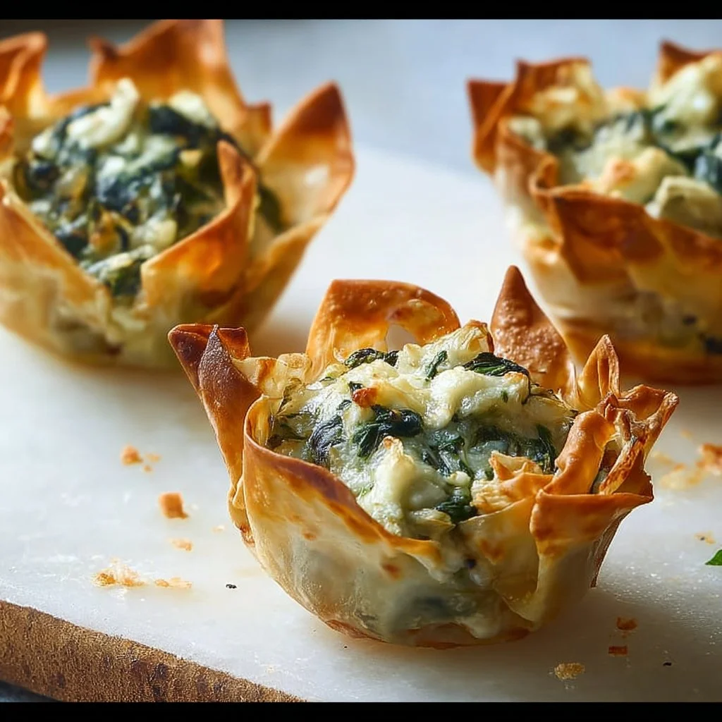 Spinach Artichoke Wonton Cups - Easy Appetizer