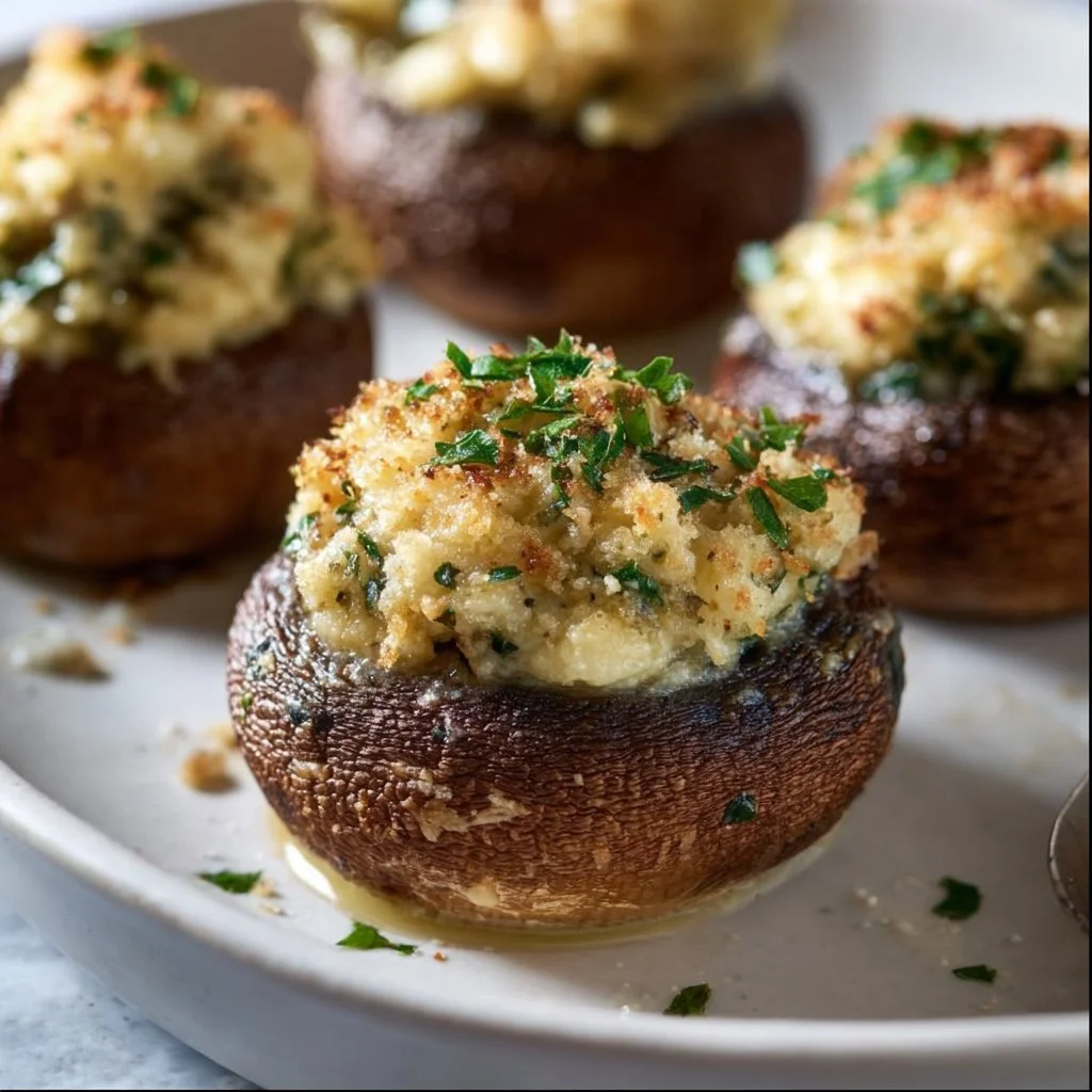 Creamy Garlic and Herb Cheese Filled Roasted Mushrooms