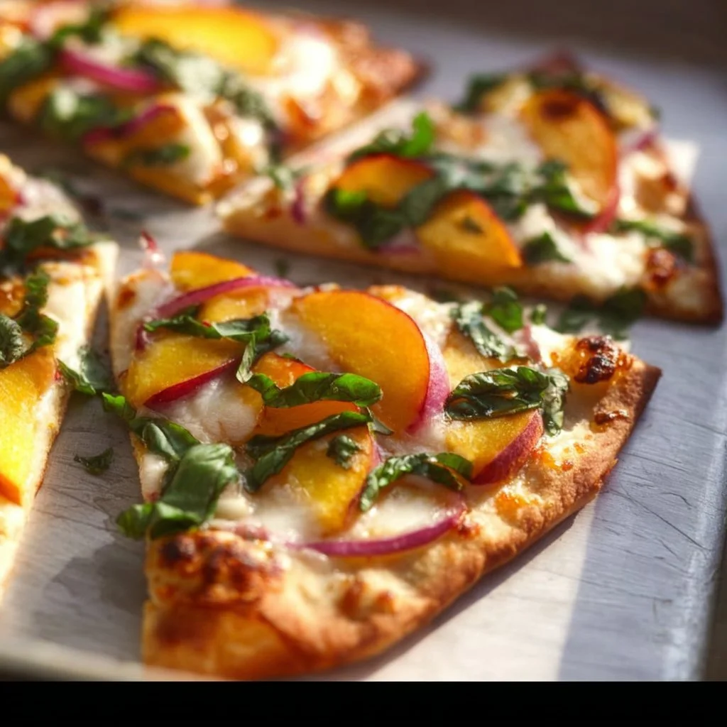 Easy Peach & Basil Naan Bread Pizza
