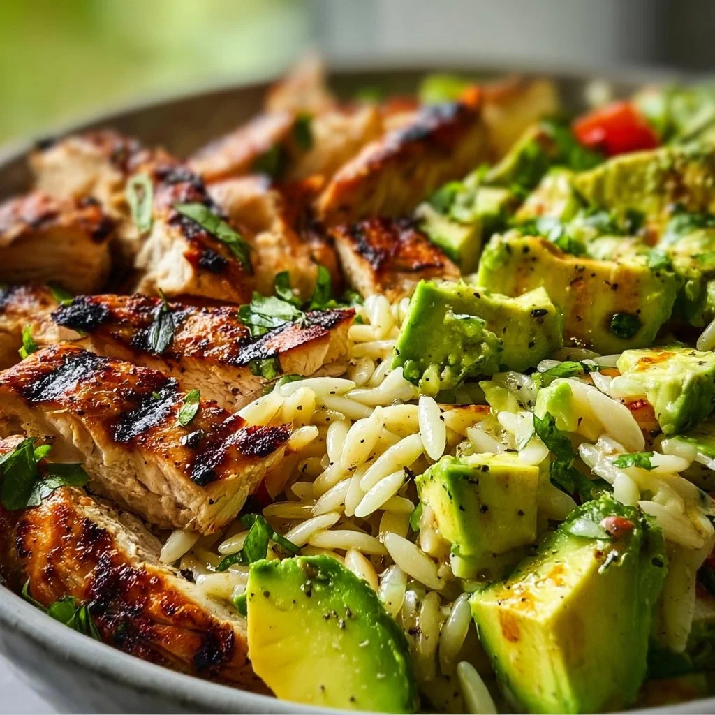 Grilled Chicken Orzo Salad with Avocado