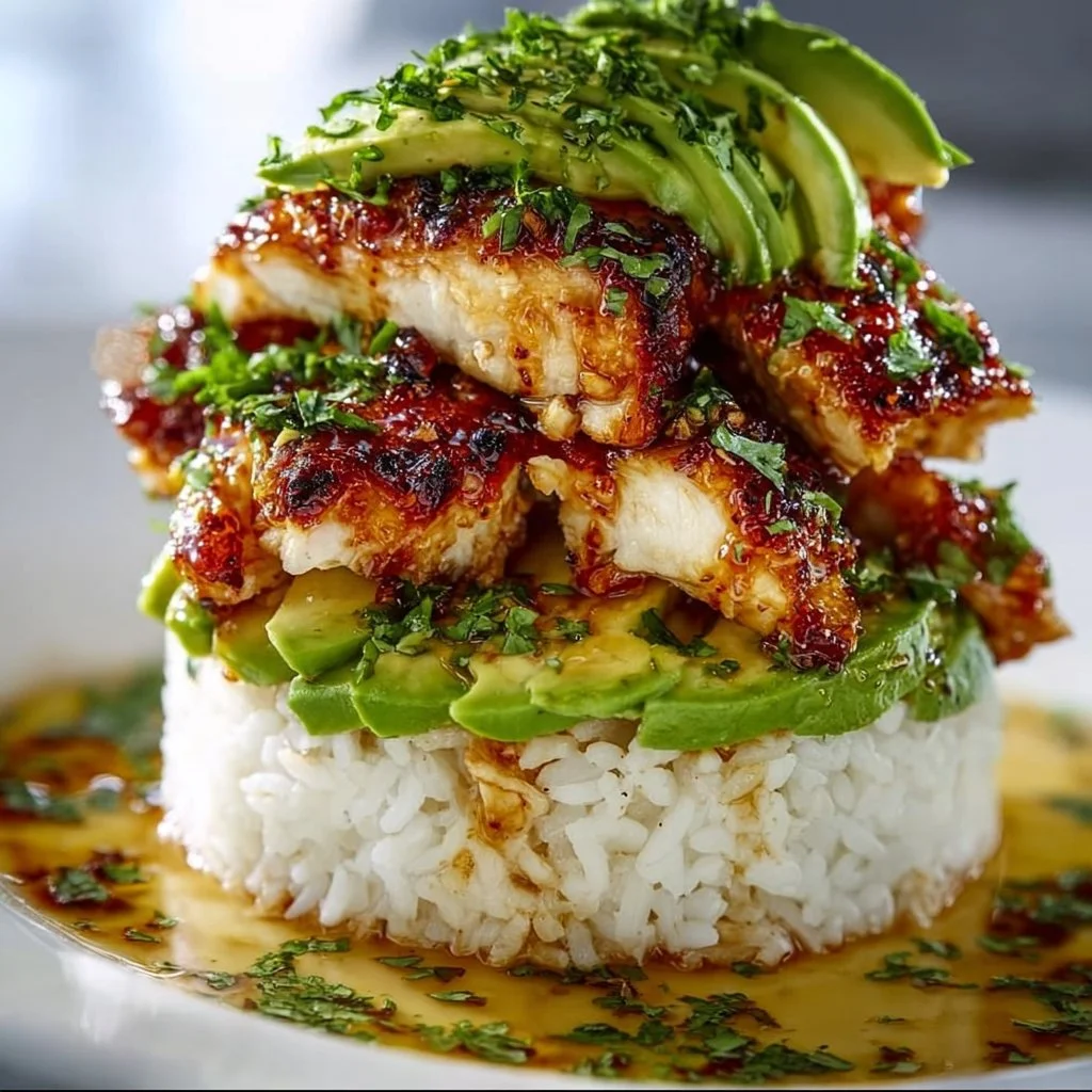 Honey Lime Chicken & Avocado Rice Stack
