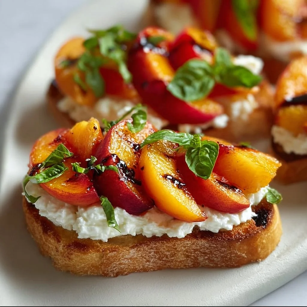 Simple Peach Bruschetta with Whipped Ricotta