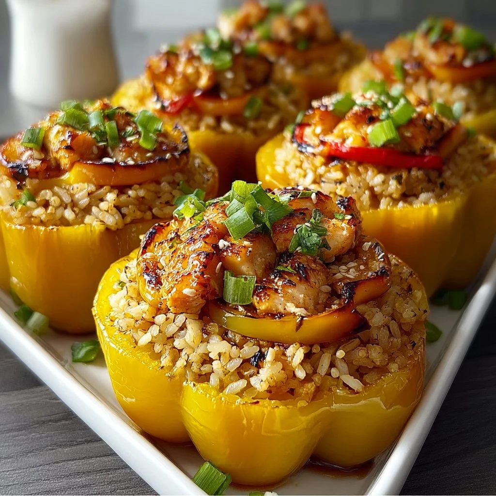 Teriyaki Pineapple Chicken and Rice Stuffed Peppers