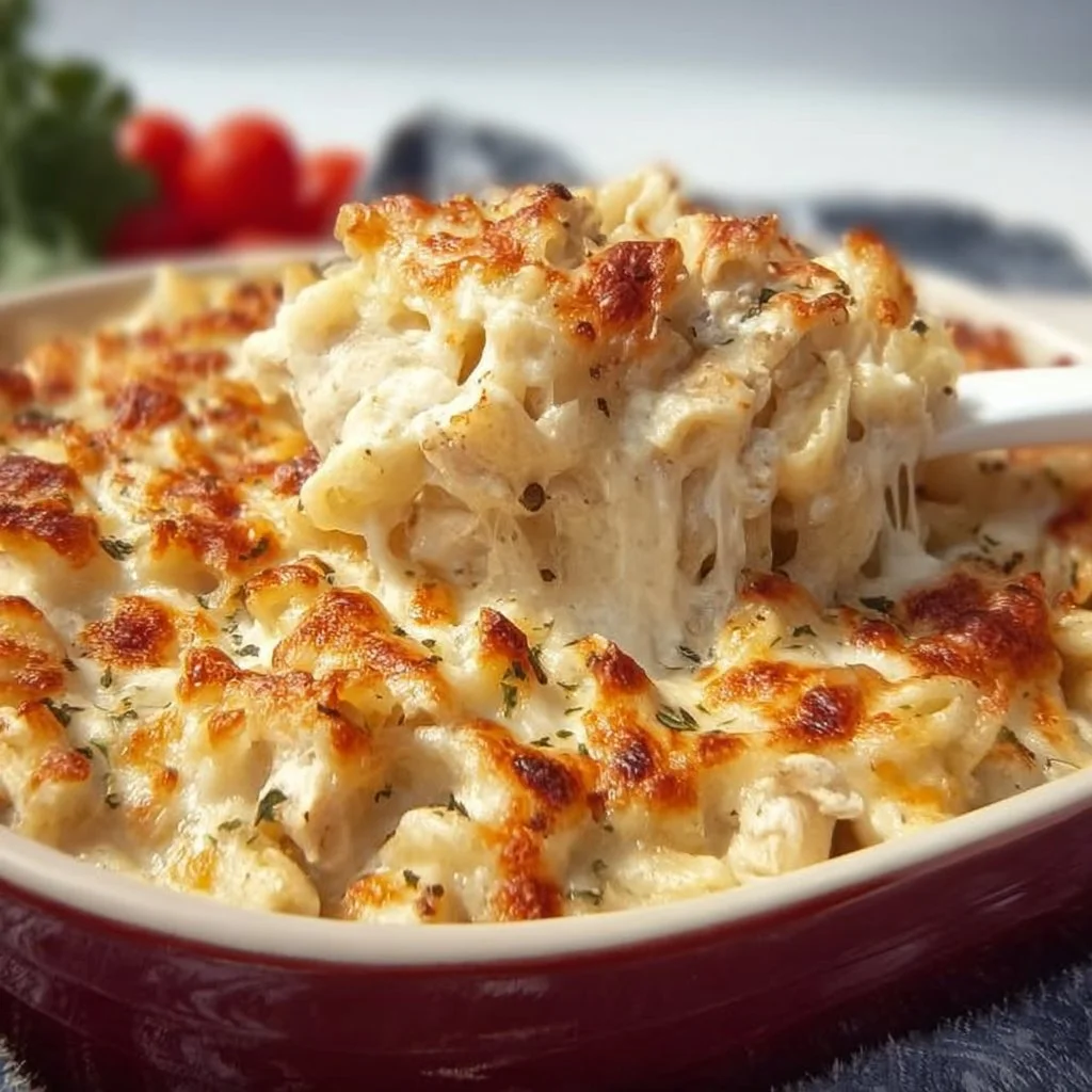 Three Cheese Chicken Alfredo Bake